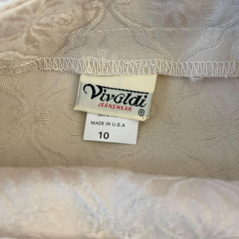 VTG Vivaldi Jeanswear Cream Floral Jacquard Cotton Blend Midi Wrap Skirt Size 10 - Picture 3 of 8